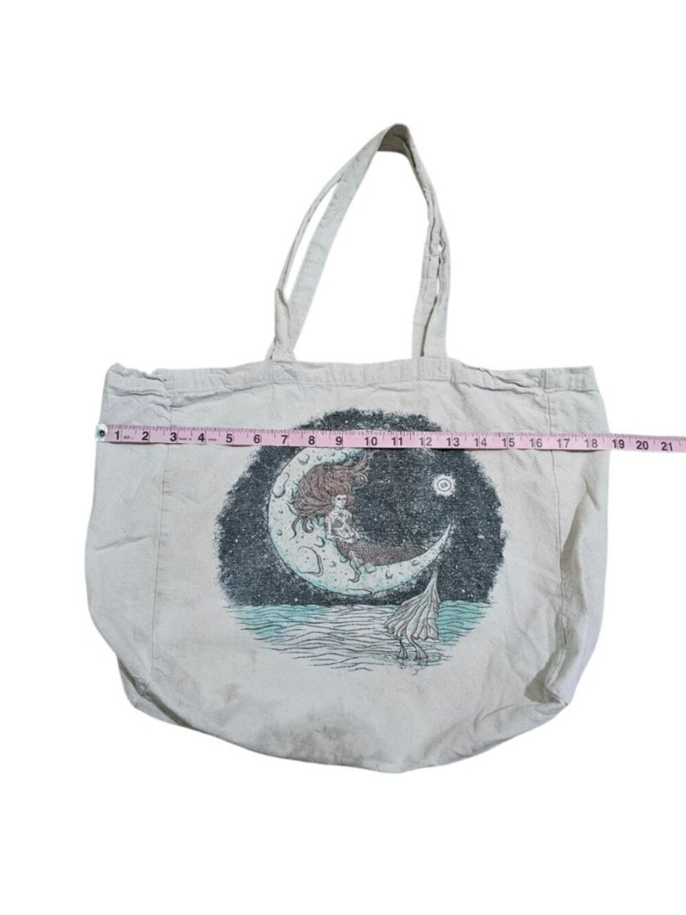 Earthbound Unisex Large Tote Cream Canvas Mermaid Graphic Bag Statement Boho - Picture 6 of 7